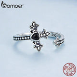 Vintage Faith Cross Ring 925 Silver Zircon Pattern Open Ring for Women