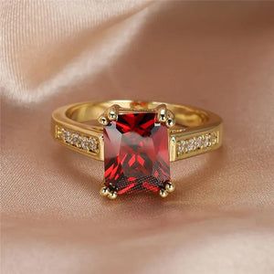 Vintage Red Crystal Stone Wedding Ring for Women