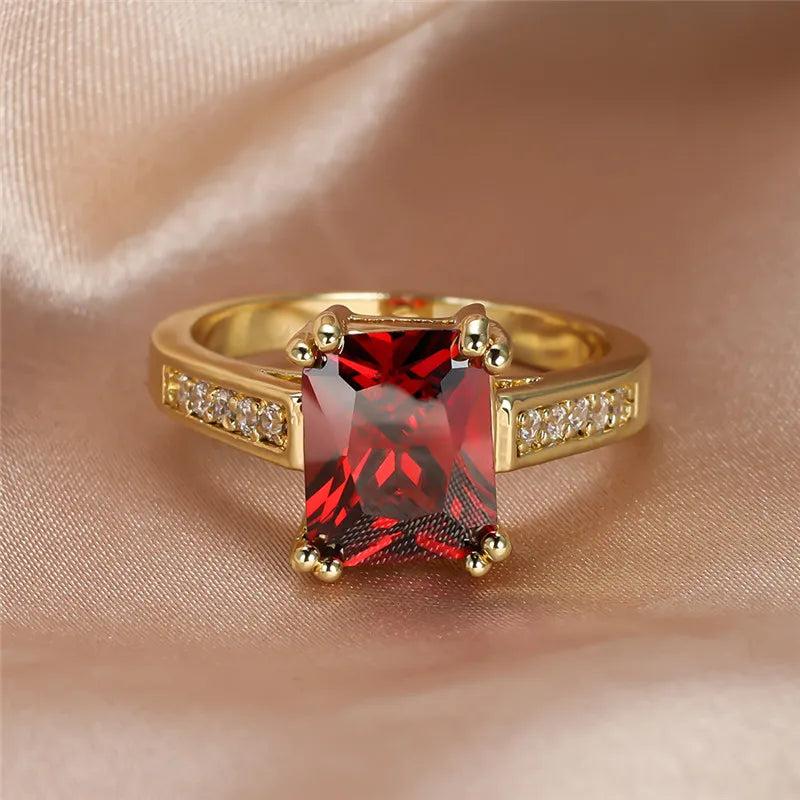 Vintage Red Crystal Stone Wedding Ring for Women