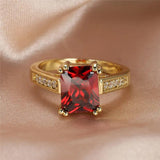 Vintage Red Crystal Stone Wedding Ring for Women