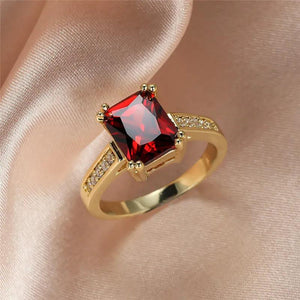 Vintage Red Crystal Stone Wedding Ring for Women