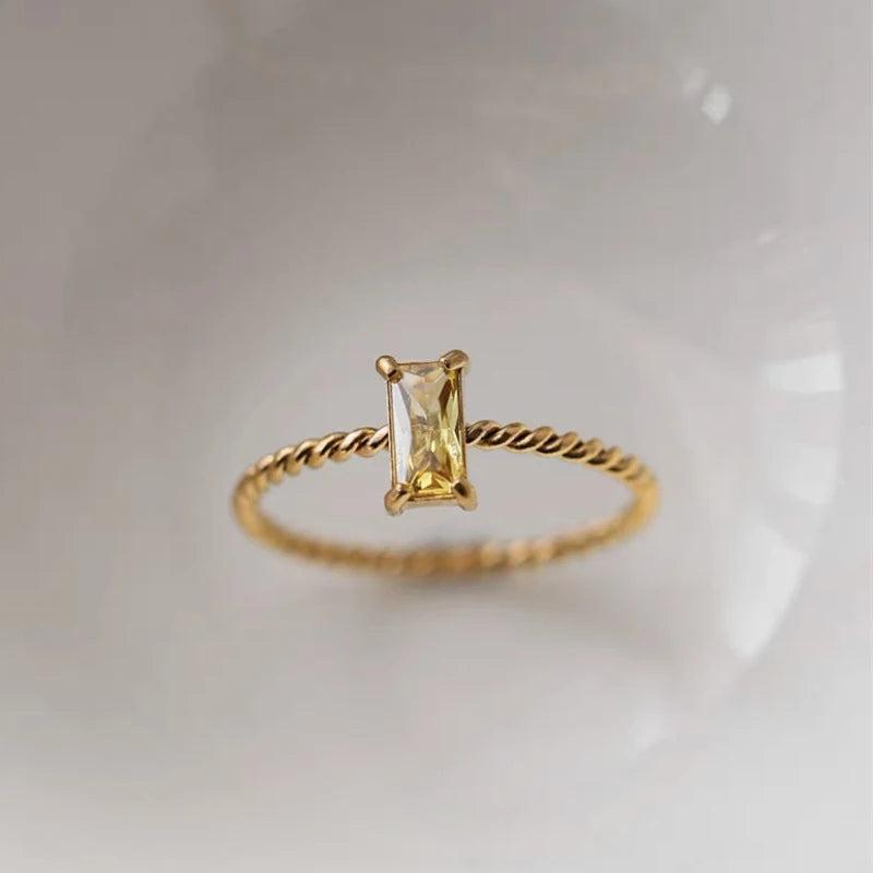 Colorful CZ Square Rings Stainless Steel Braid Ring