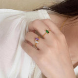 Colorful CZ Square Rings Stainless Steel Braid Ring