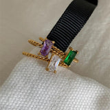 Colorful CZ Square Rings Stainless Steel Braid Ring