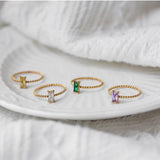 Colorful CZ Square Rings Stainless Steel Braid Ring