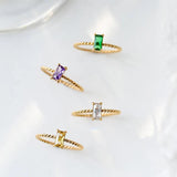Colorful CZ Square Rings Stainless Steel Braid Ring