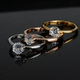 Stainless Steel CZ Engagement Ring Rose Cubic Zirconia for Women Girls