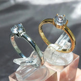 Stainless Steel CZ Engagement Ring Rose Cubic Zirconia for Women Girls