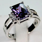 Large Square Amethyst CZ Rhinestone Ring Women's Party Jewelry