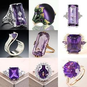Large Square Amethyst CZ Rhinestone Ring Women's Party Jewelry