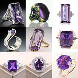 Large Square Amethyst CZ Rhinestone Ring Women's Party Jewelry