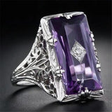Large Square Amethyst CZ Rhinestone Ring Women's Party Jewelry