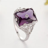 Large Square Amethyst CZ Rhinestone Ring Women's Party Jewelry