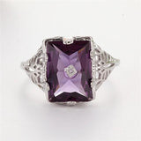 Large Square Amethyst CZ Rhinestone Ring Women's Party Jewelry