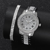 3PCS Set Rhinestone Watches Women Crystal Quartz Bracelet Wristwatch