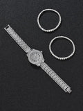 3PCS Set Rhinestone Watches Women Crystal Quartz Bracelet Wristwatch