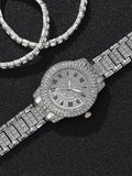 3PCS Set Rhinestone Watches Women Crystal Quartz Bracelet Wristwatch