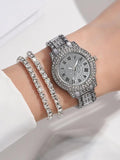 3PCS Set Rhinestone Watches Women Crystal Quartz Bracelet Wristwatch