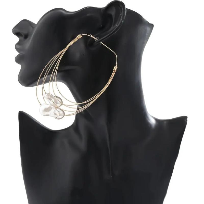Pearl Big Hoop Earrings Layered Circle Jewelry