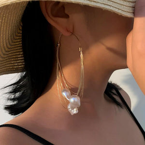 Pearl Big Hoop Earrings Layered Circle Jewelry