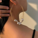 Pearl Big Hoop Earrings Layered Circle Jewelry