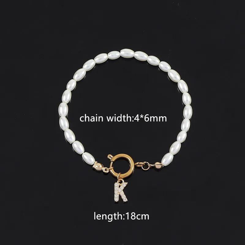 Classic Initial Bracelet Women Pearl Bead Jewelry Gift
