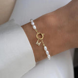 Classic Initial Bracelet Women Pearl Bead Jewelry Gift