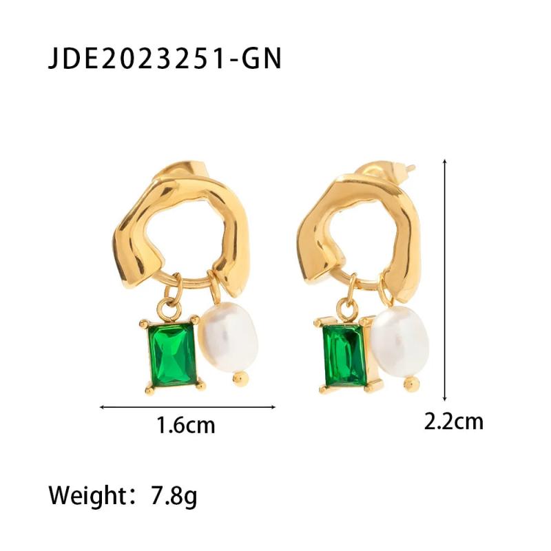 Vintage Charm Zircon Pearl Drop Earrings 18K Plated Jewelry