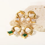 Vintage Charm Zircon Pearl Drop Earrings 18K Plated Jewelry