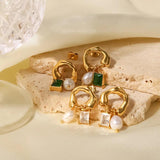 Vintage Charm Zircon Pearl Drop Earrings 18K Plated Jewelry