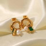 Vintage Charm Zircon Pearl Drop Earrings 18K Plated Jewelry