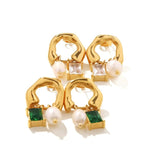 Vintage Charm Zircon Pearl Drop Earrings 18K Plated Jewelry