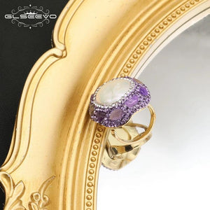 Baroque Freshwater Pearl Ring Purple Crystal Gemstone Women's Jewelry Gift