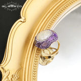 Baroque Freshwater Pearl Ring Purple Crystal Gemstone Women's Jewelry Gift