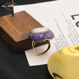 Baroque Freshwater Pearl Ring Purple Crystal Gemstone Women's Jewelry Gift