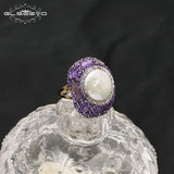 Baroque Freshwater Pearl Ring Purple Crystal Gemstone Women's Jewelry Gift