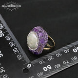 Baroque Freshwater Pearl Ring Purple Crystal Gemstone Women's Jewelry Gift