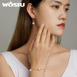 Wostu 925 Silver Pearl Tassel Earrings Wedding Jewelry