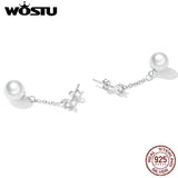 Wostu 925 Silver Pearl Tassel Earrings Wedding Jewelry