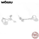 Wostu 925 Silver Pearl Tassel Earrings Wedding Jewelry