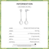 Wostu 925 Silver Pearl Tassel Earrings Wedding Jewelry