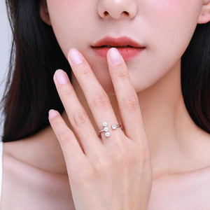 925 Silver Round Pearl Opening Rings For Women