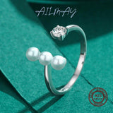 925 Silver Round Pearl Opening Rings For Women