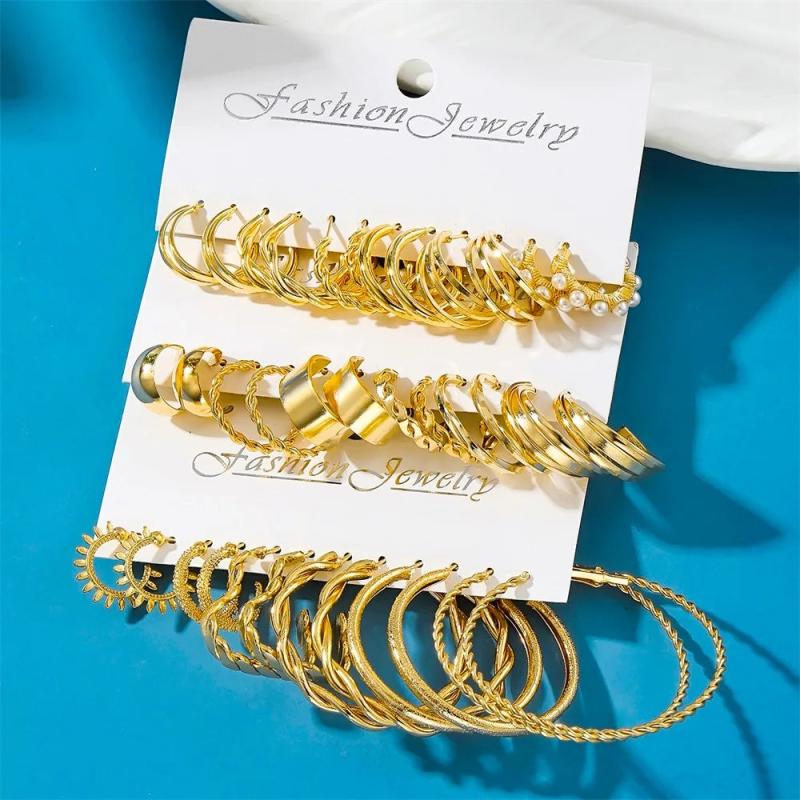 Boho Pearl Metal Hoop Earrings Gold-Color Jewelry