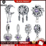 925 Silver Moon Tassel Purple CZ Charm Pearl Pendant