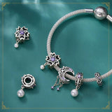 925 Silver Moon Tassel Purple CZ Charm Pearl Pendant