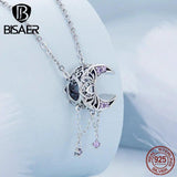 925 Silver Moon Tassel Purple CZ Charm Pearl Pendant
