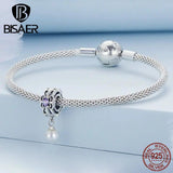 925 Silver Moon Tassel Purple CZ Charm Pearl Pendant