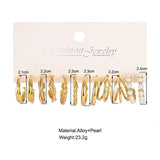 24 Pairs Gold Pearl Hoop Earrings Set Dangle Vintage Circle Geometric Twist