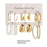 24 Pairs Gold Pearl Hoop Earrings Set Dangle Vintage Circle Geometric Twist
